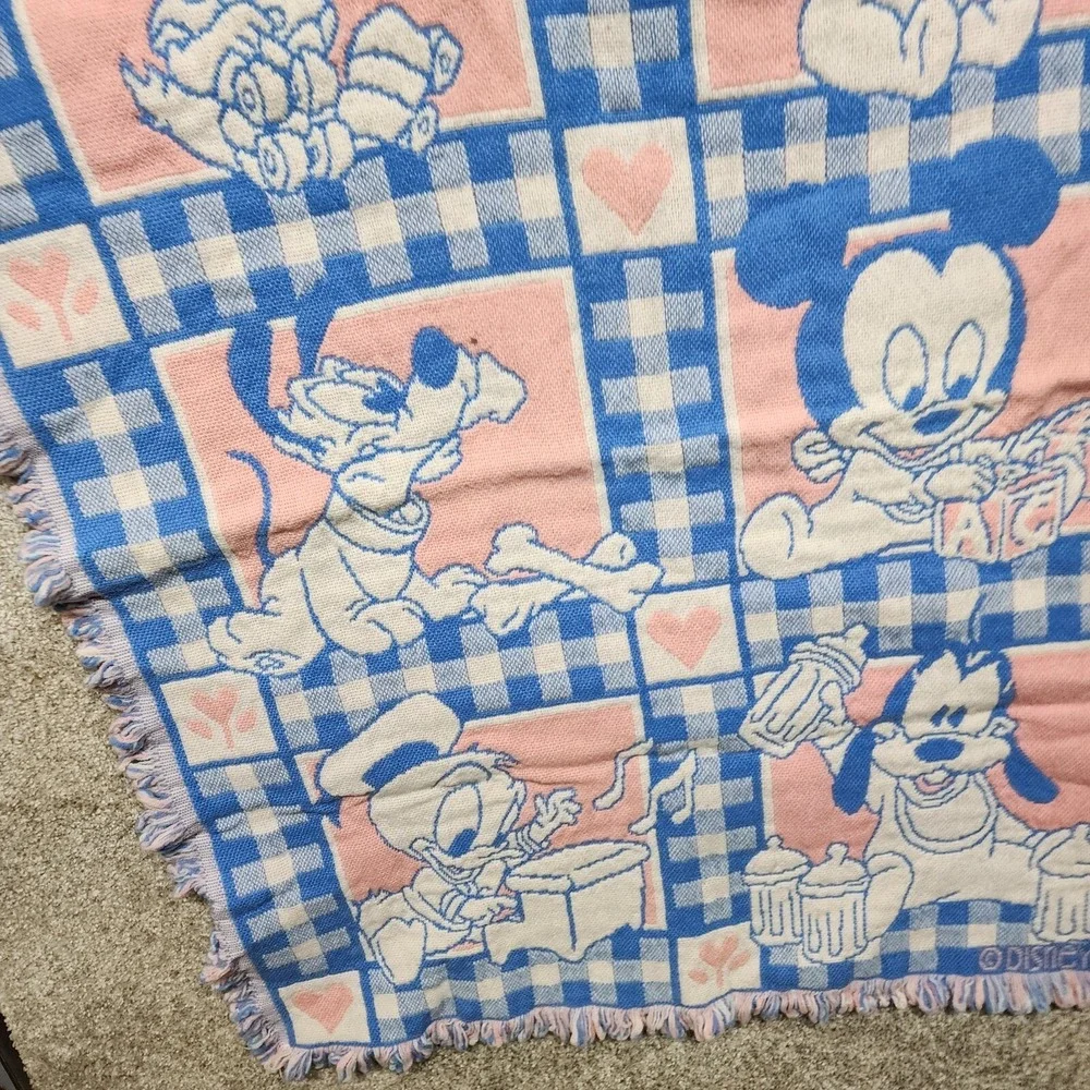 Avon 1994 Disney Babies Throw Blanket‎ Mickey Minnie Mouse Pink Blue Woven